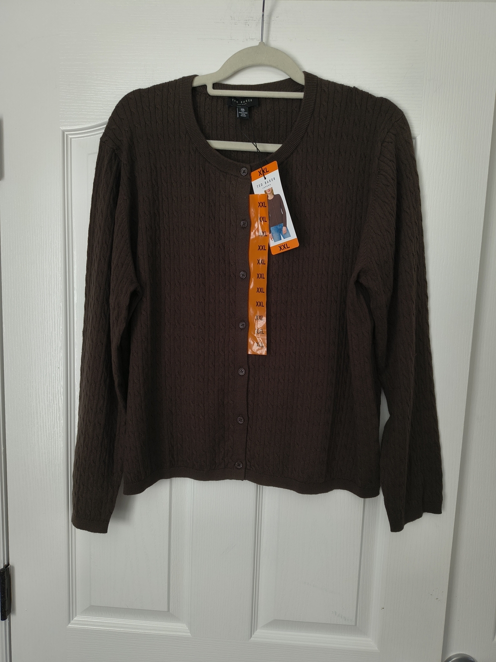 Ted Baker London Brown Cable Knit Cotton Cardigan Sweater NWT XXL